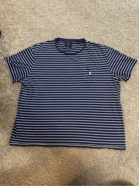 Polo by Ralph Lauren Navy & White Striped Crew Neck Tee